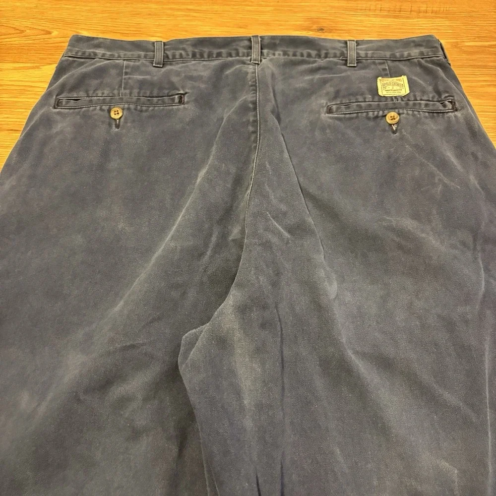 VTG Polo Ralph Lauren Andrew Pants Mens 35x32 Navy Blue Double-Pleated Made USA